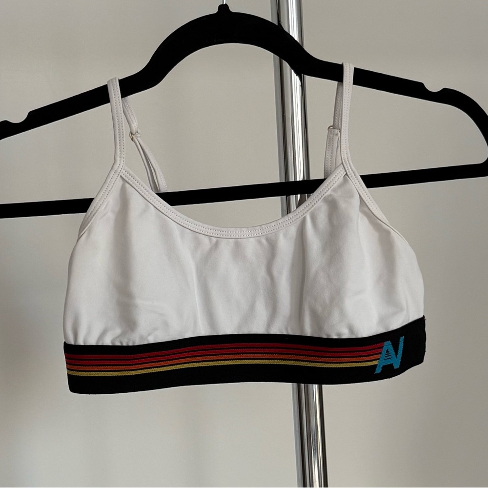 Aviator Nation 4 logo rainbow stripe set, elastic bra+biker shorts, white-size S - Picture 6 of 16